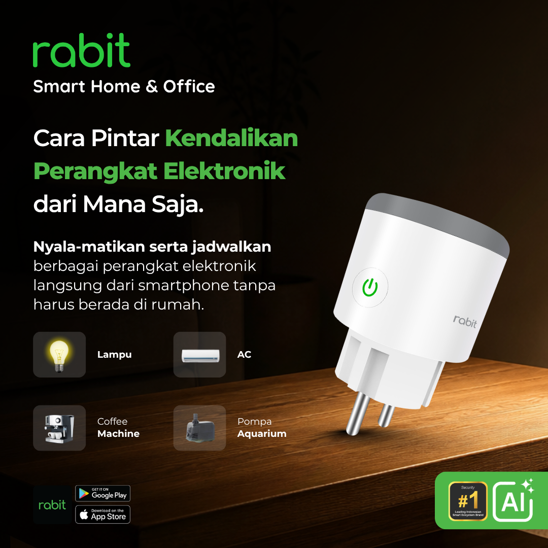 Smart Plug 2 in 1 + Energy Meter 3 Colokan pintar Rabit Smart Plug Energy Meter untuk mengendalikan, menyalakan, mematikan, dan menjadwalkan perangkat elektronik via smartphone