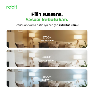 Smart Light Bulb Color 12W Bluetooth 18 Perbandingan warna temperatur cahaya smart bulb Rabit dari Warm White, Neutral White, hingga Cool White