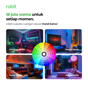 Smart Light Bulb Color 12W Bluetooth 19 16 juta warna smart bulb Rabit untuk mendukung mood ruangan pada Gaming Mode, Movie Mode, Party Mode, dan Relax Mode
