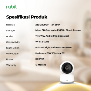 Tabel spesifikasi lengkap Rabit Smart Indoor Cam PTZ X