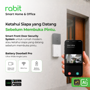 Rabit Doorbell Pro dengan lensa Ultra Wide Angle, fitur Video Call Real Time, Wire Free, dan Battery Powered untuk sistem keamanan pintu depan rumah pintar