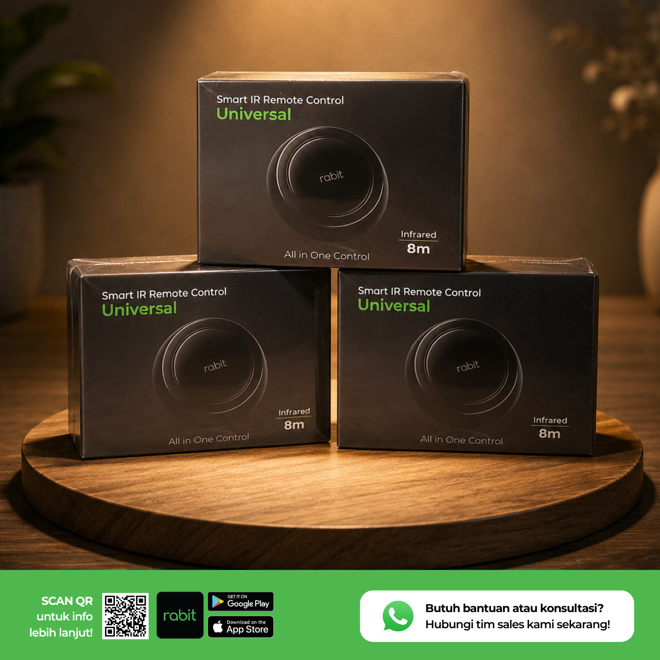 Universal IR Remote Control (WiFi) 13 Tiga kotak kemasan produk Rabit Smart IR Remote Control Universal