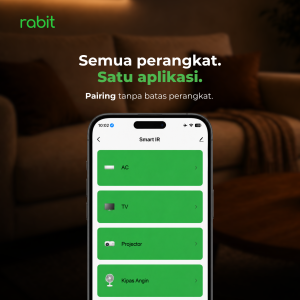 Universal IR Remote Control (WiFi) 17 Tampilan menu aplikasi Rabit Smart IR di smartphone untuk mengontrol AC, TV, proyektor, dan kipas angin