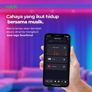 Smart Light Downlight Slim 18W Bluetooth 20 smartphone yang mengontrol warna downlight secara dinamis mengikuti irama musik di aplikasi Rabit Smart