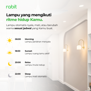 Smart Light Downlight Slim 18W Bluetooth 21 Jadwal otomatisasi nyala dan redup smart downlight Rabit dari pagi hingga malam sesuai ritme aktivitas harian