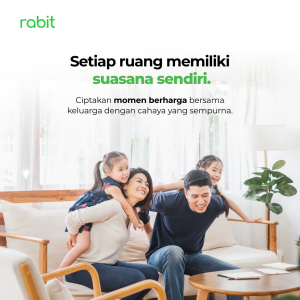 Smart Light Downlight Slim 18W Bluetooth 23 Keluarga berkumpul di ruangan berkonsep hangat dengan pencahayaan sempurna dari smart downlight Rabit