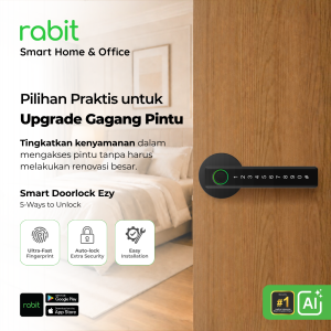 RABIT Smart Doorlock EZY Kunci Pintu Rumah Fingerprint Kode Pin Digital 3 Kunci pintu digital Rabit Smart Doorlock Ezy dengan fitur Ultra-Fast Fingerprint, auto-lock, dan kemudahan instalasi