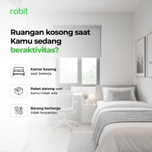 Ruangan minimalis kosong dengan poin masalah keamanan saat ditinggal bekerja