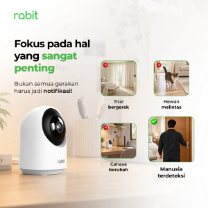Fitur deteksi AI CCTV Rabit PTZ A yang hanya memberikan notifikasi saat manusia terdeteksi, menghindari penyaringan gerakan tirai, hewan, atau cahaya.