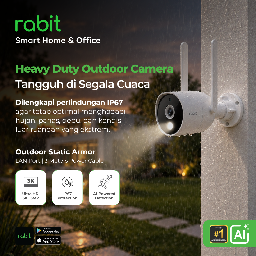 RABIT Smart IP Camera CCTV Outdoor Armor Wide Angle 3K 5MP - Waterproof IP67 Static 3 Kamera CCTV Rabit Outdoor Static Armor resolusi Ultra HD 3K dengan perlindungan tahan cuaca IP67