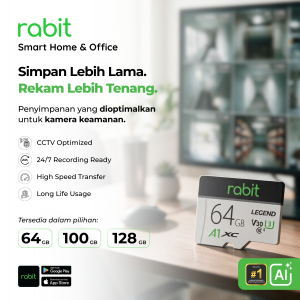 Memory card Rabit MicroSD Series, khusus CCTV dengan fitur 24/7 recording, high speed transfer, kapasitas 64GB, 100GB, hingga 128GB