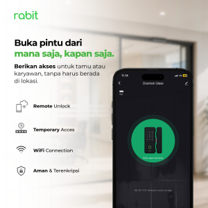 RABIT Smart Doorlock Glass Pintu Kaca Sliding Tanpa Handle Gagang 21 Tampilan layar aplikasi Rabit Smart di smartphone untuk membuka pintu dari jarak jauh (remote unlock)