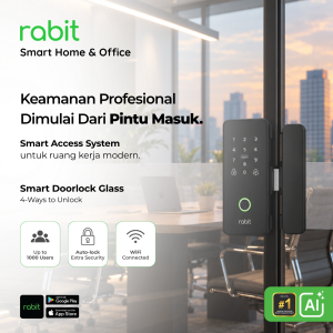 RABIT Smart Doorlock Glass Pintu Kaca Sliding Tanpa Handle Gagang 15 Kunci pintu digital Rabit Smart Doorlock Glass dengan sensor sidik jari, PIN, IC card, dan aplikasi
